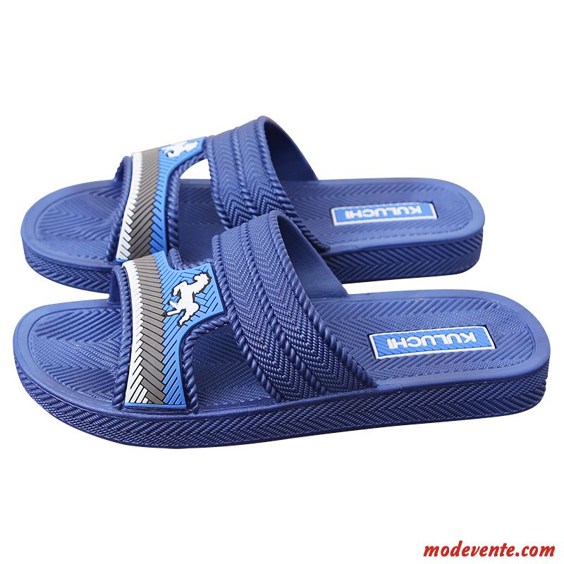 Chaussons Homme Antidérapant Semelle Doux Semelle Épaisse Tongs Chaussons Porter Intérieur Bleu Marin