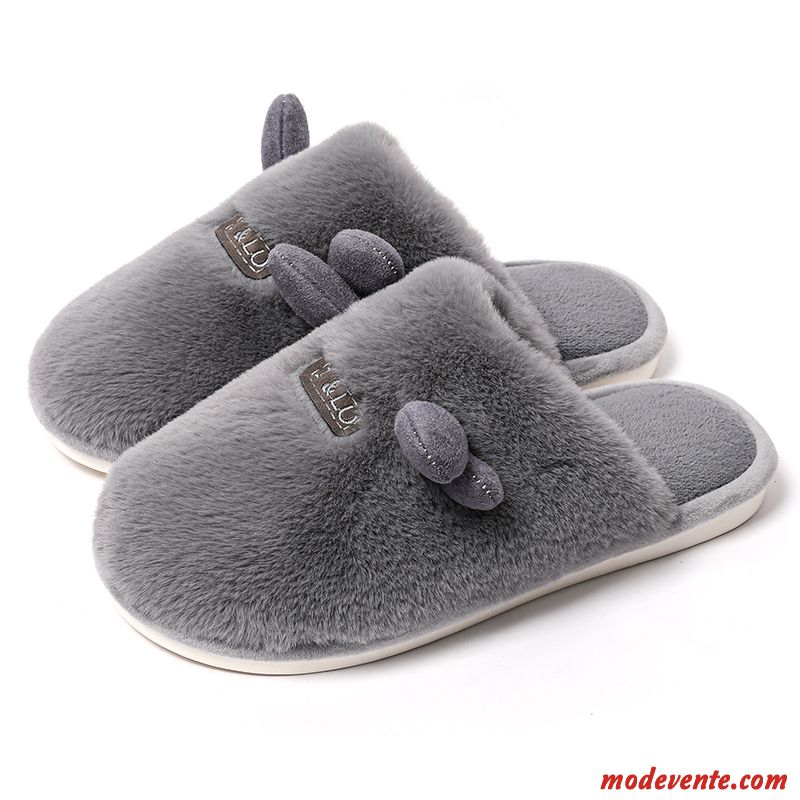 Chaussons Homme Chauds Hiver De Maison Antidérapant Intérieur Matelassé Gris