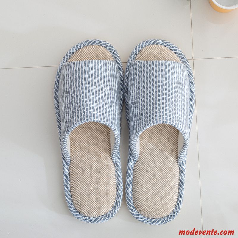 Chaussons Homme De Maison Été Matelassé Semelle Doux Femme Toutes Les Saisons Bleu