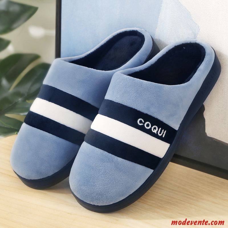 Chaussons Homme Fantaisie Antidérapant De Maison Femme Semelle Épaisse Chauds Bleu