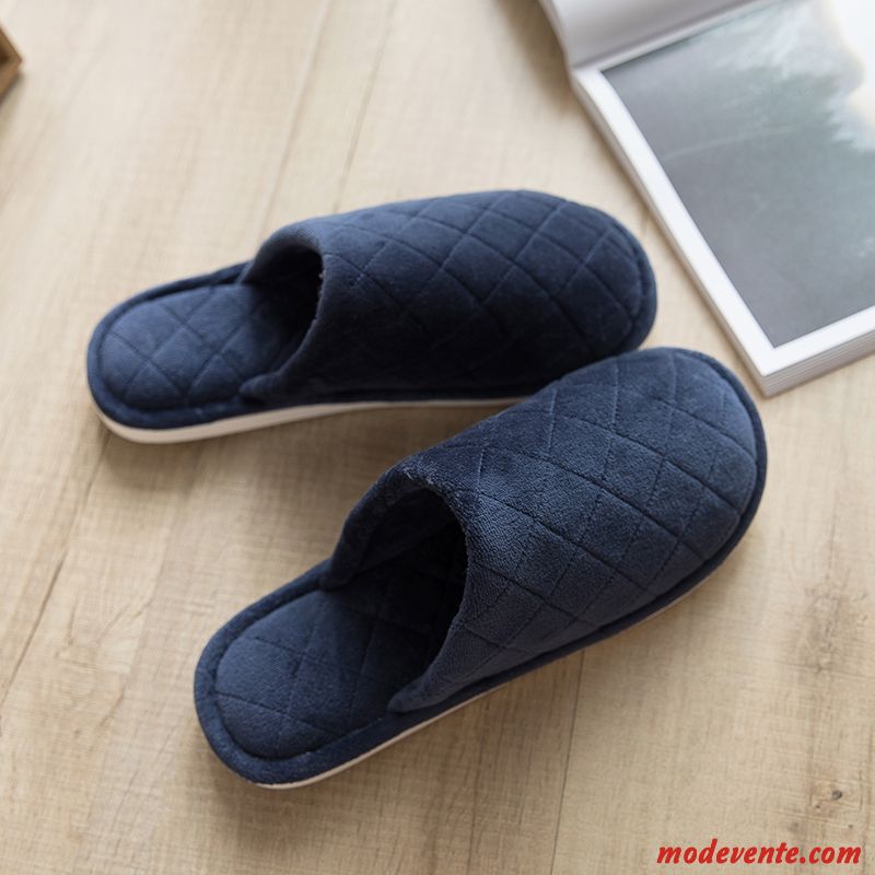 Chaussons Homme Femme L'automne Semelle Épaisse Simple Chauds Matelassé Bleu Marin