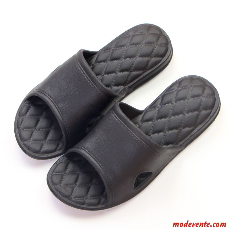 Chaussons Homme Femme Semelle Doux Antidérapant Intérieur Été Salle De Bains Noir