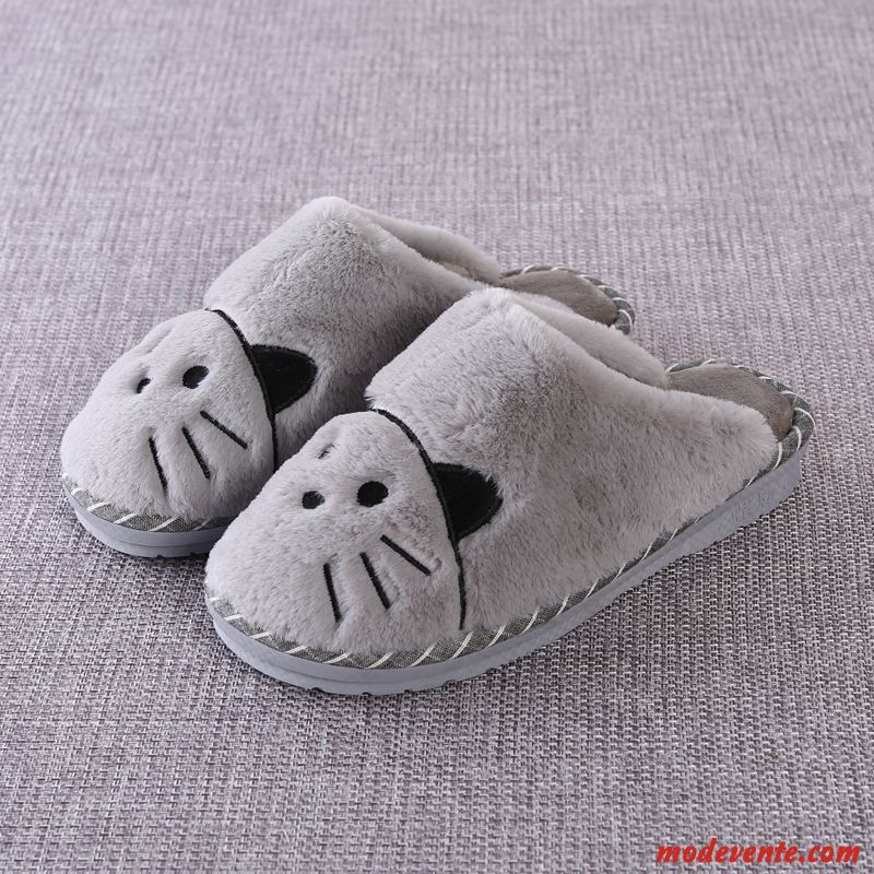 Chaussons Homme Matelassé De Maison Hiver Chauds Tongs Chaussons Antidérapant Gris