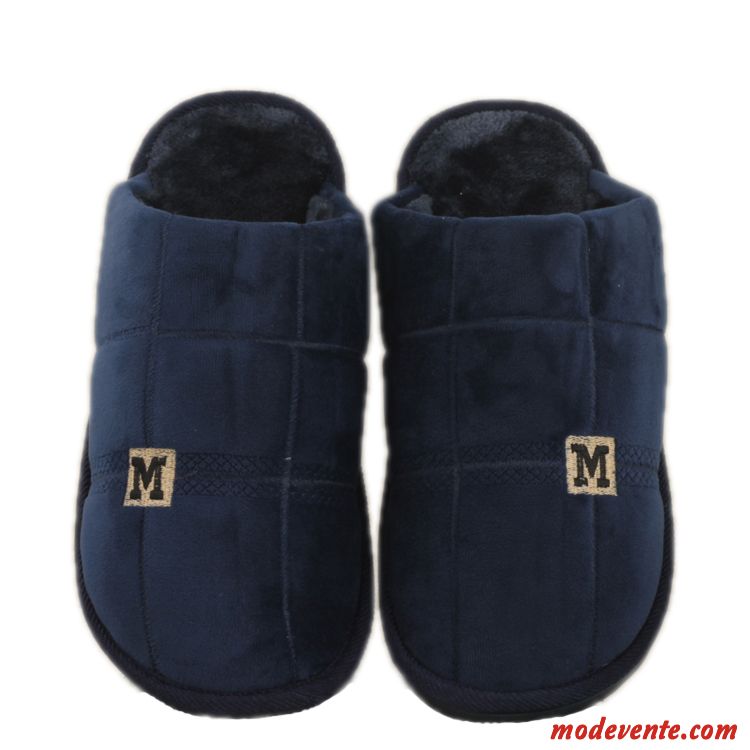 Chaussons Homme Renforcé Grande Taille Tongs Chaussons Antidérapant Gros Hiver Bleu Marin