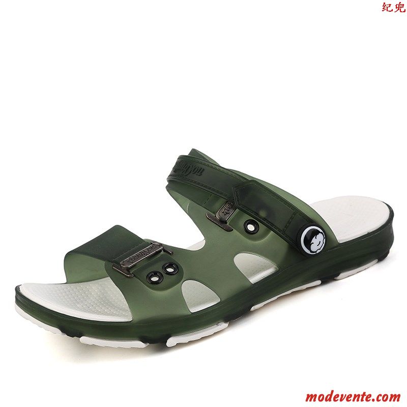 Chaussons Homme Respirant Plage Tongs Chaussons Imperméable Antidérapant Semelle Doux Vert