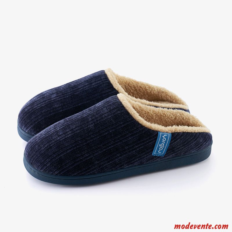 Chaussons Homme Tongs Chaussons Matelassé Semelle Épaisse Antidérapant Plus De Velours En Maille Bleu