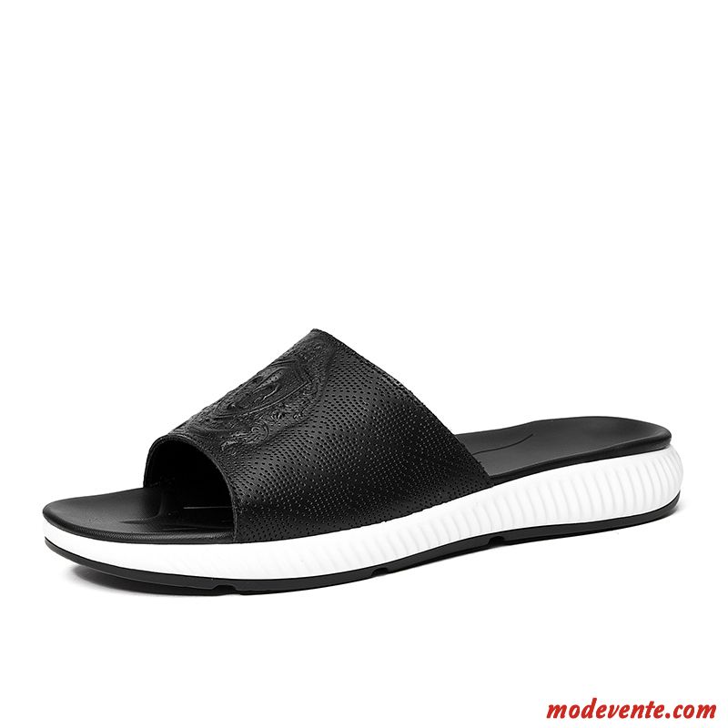 Chaussons Homme Été Antidérapant Tous Les Assortis Grande Taille Tongs Chaussons Plage Noir