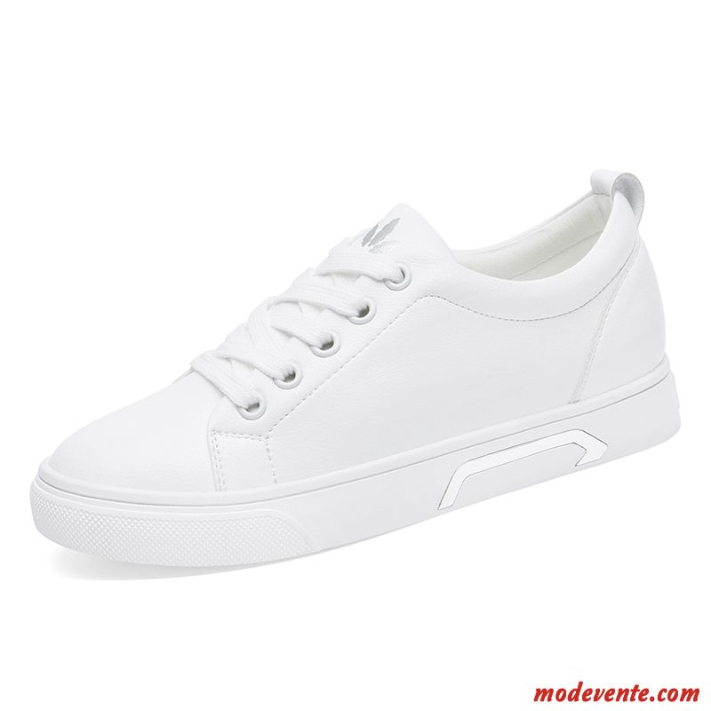 Chaussures Basses Femme Décontractée Étudiant Tous Les Assortis Chaussures De Skate Cuir Véritable Plates Blanc