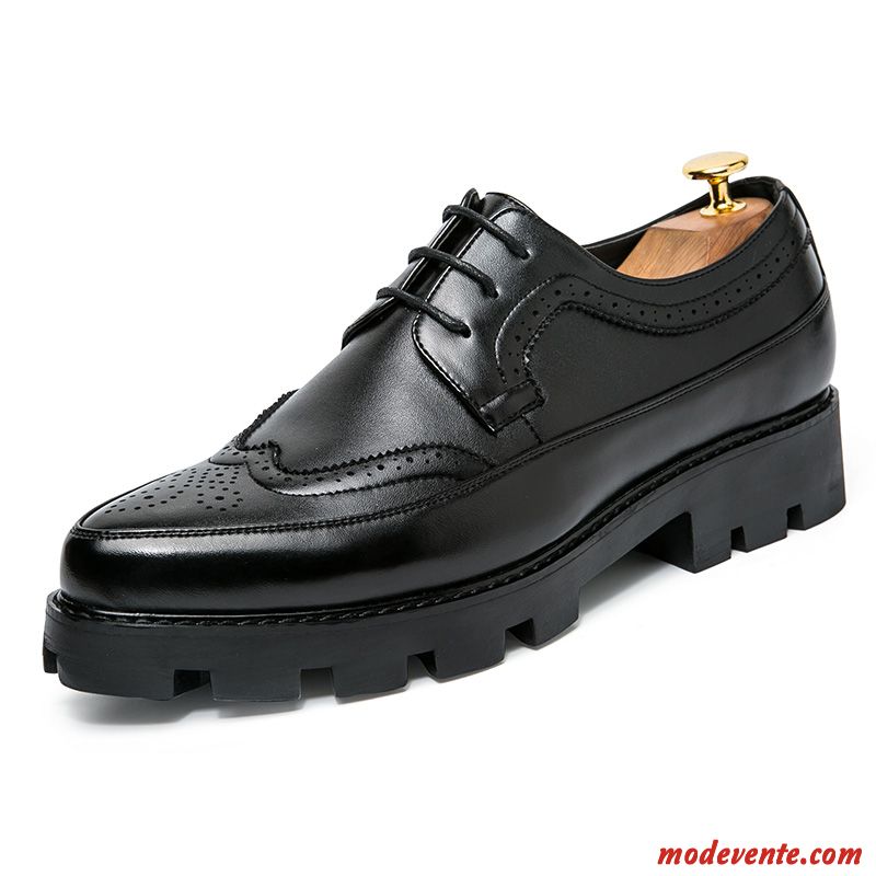 Chaussures De Ville Homme Chaussures En Cuir Tendance Chaussures Plateforme Angleterre Fleur Décontractée Noir