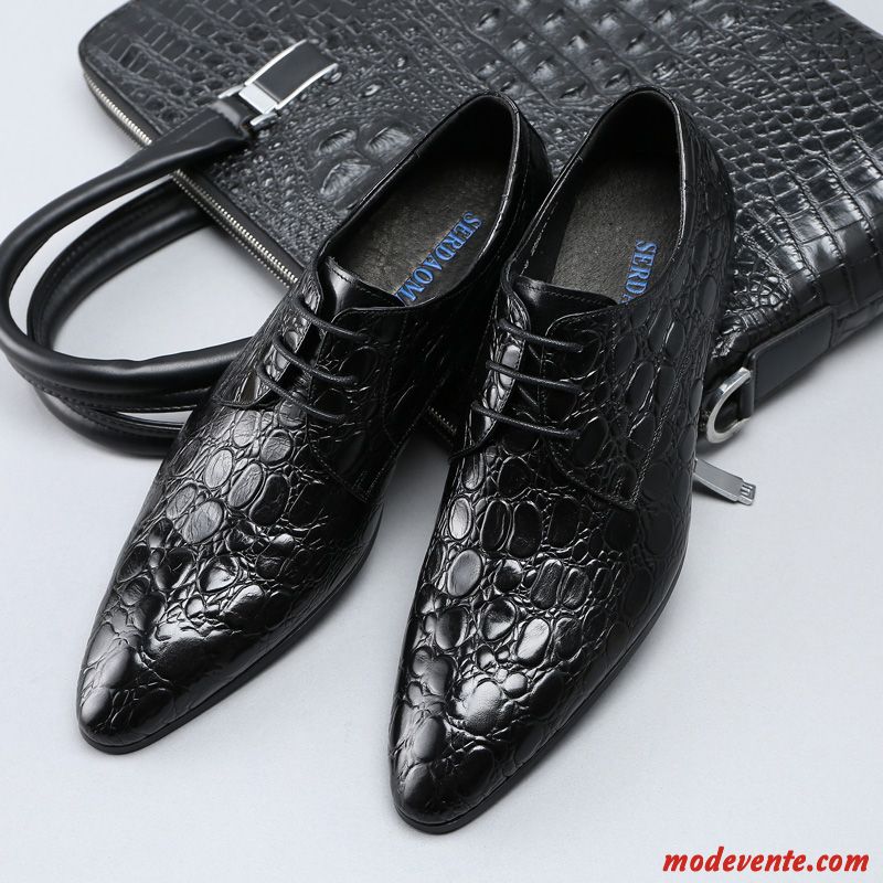 Chaussures De Ville Homme Costume Formel Laçage Cuir Véritable Tendance Chaussures En Cuir Chaussures De Mariage Noir