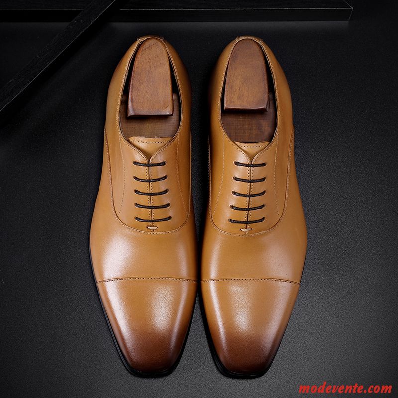 Chaussures De Ville Homme Costume Formel Oxford Angleterre Tendance Chaussures En Cuir Cuir Véritable Jaune Brun