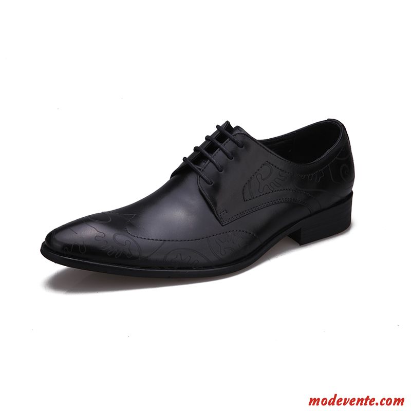 Chaussures De Ville Homme Cuir Véritable Laçage Angleterre Respirant Mariée Chaussures En Cuir Noir