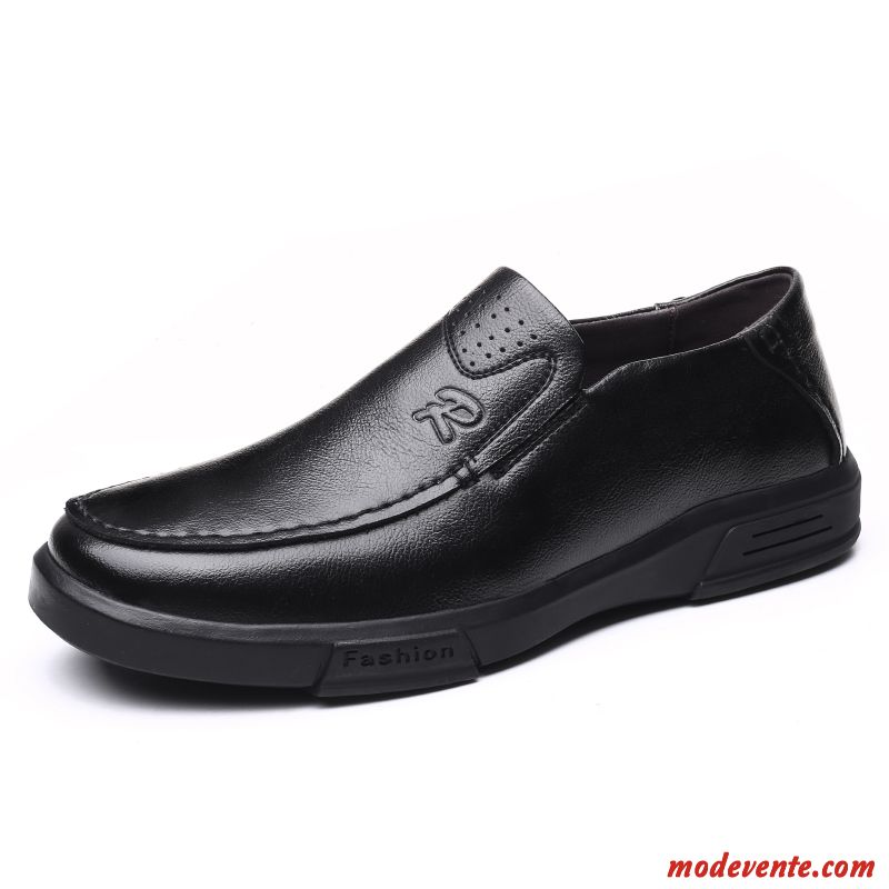 Chaussures De Ville Homme Cuir Véritable Tendance Angleterre Printemps Slip-on Tous Les Assortis Noir