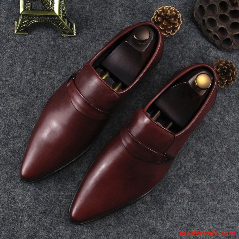 Chaussures De Ville Homme De Boîtier Entreprise Tendance Pointe Pointue Derbies Dessus Cuir Bordeaux