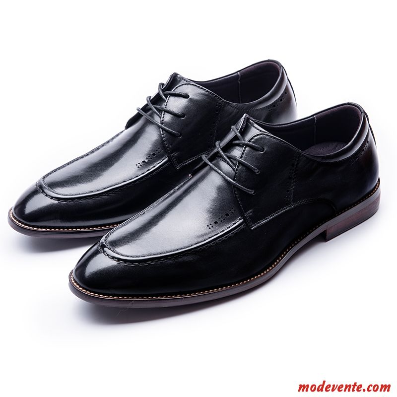 Chaussures De Ville Homme Dessus Cuir Rétro Angleterre Entreprise Cuir Véritable Chaussures En Cuir Noir