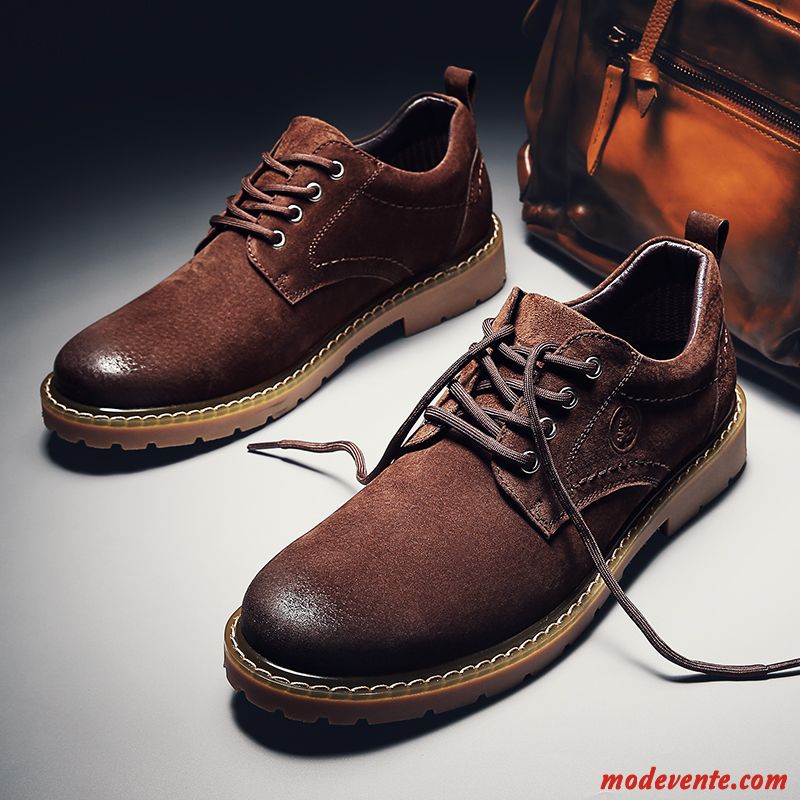 Chaussures De Ville Homme Décontractée Angleterre Gros Cuir Véritable Martin Tendance Marron