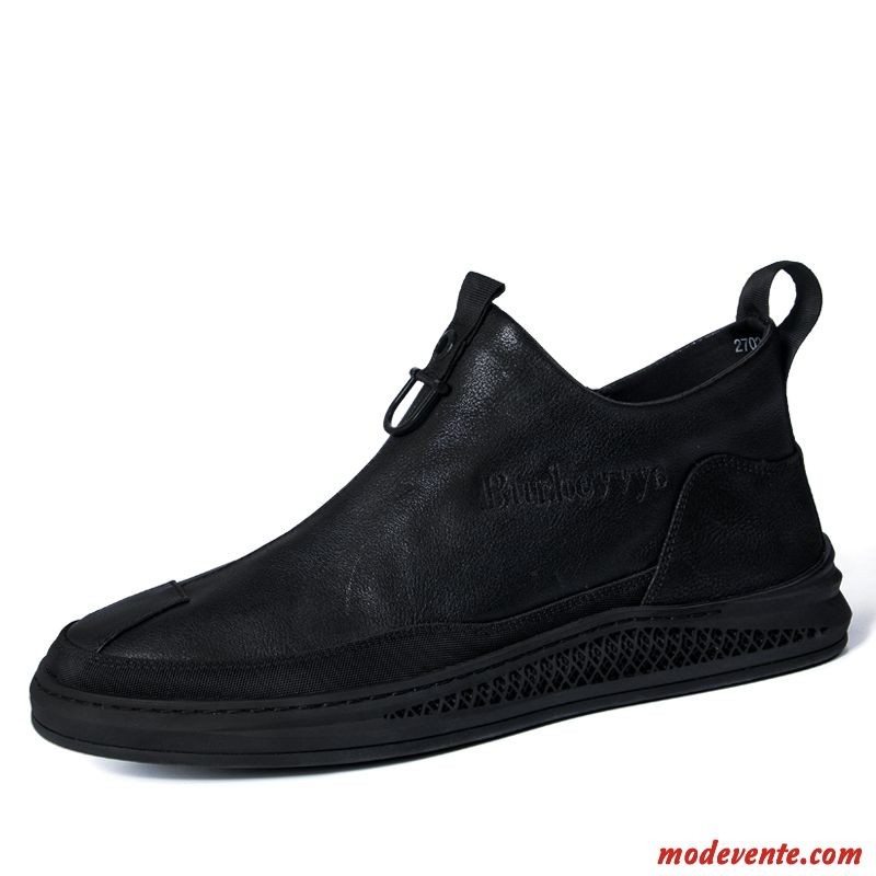 Chaussures De Ville Homme Décontractée Chaussures En Cuir Tendance Printemps Tous Les Assortis Angleterre Noir