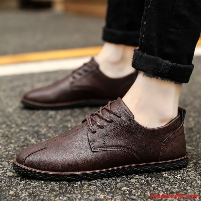 Chaussures De Ville Homme Décontractée Tous Les Assortis Chaussures En Cuir Printemps Tendance Angleterre Brun