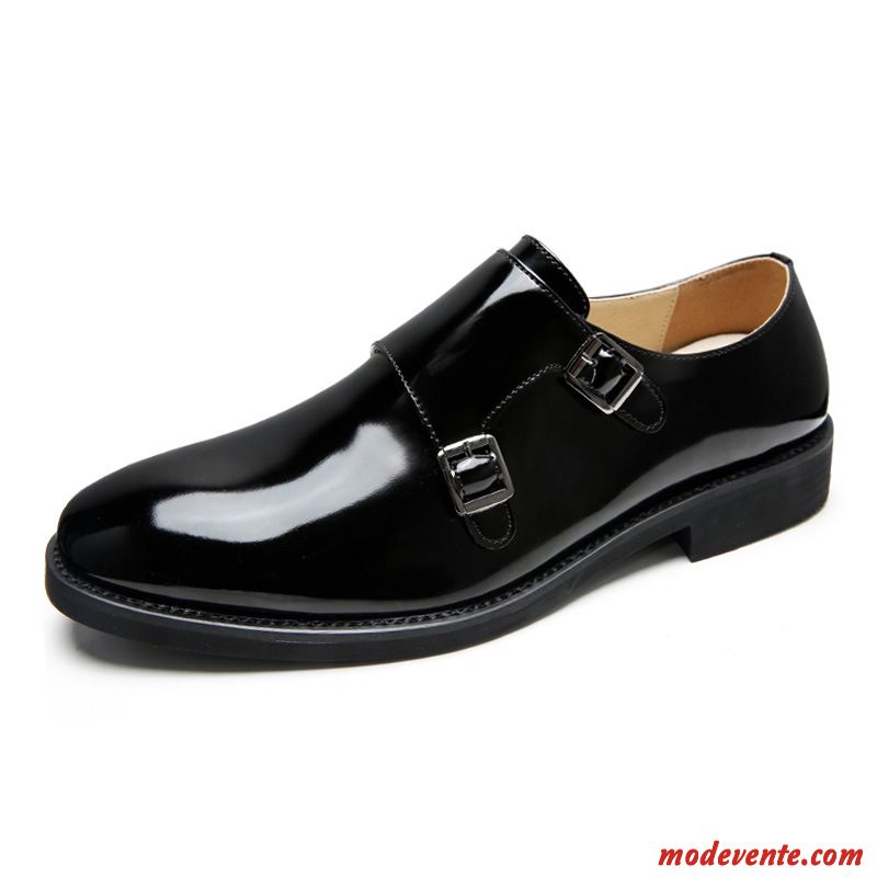 Chaussures De Ville Homme En Cuir Bout Rond Mariée Chaussures En Cuir Tendance Entreprise Noir