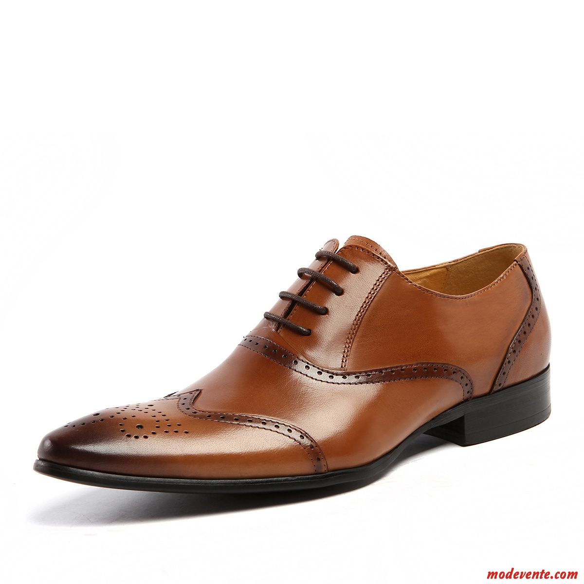 Chaussures De Ville Homme Laçage Chaussures En Cuir Cuir Véritable Pointe Pointue Costume Formel Tendance Marron