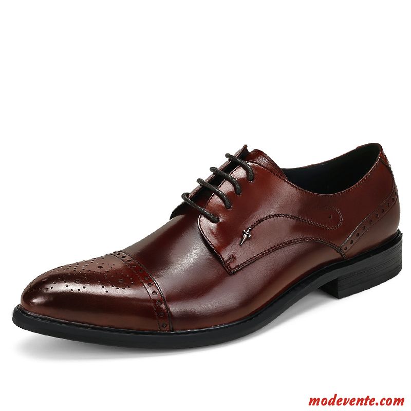 Chaussures De Ville Homme Mariée Cuir Véritable Pointe Pointue Rétro Angleterre Entreprise Bordeaux