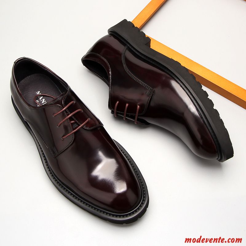 Chaussures De Ville Homme Mariée Printemps Bout Rond Cuir Verni Cuir Véritable Angleterre Bordeaux