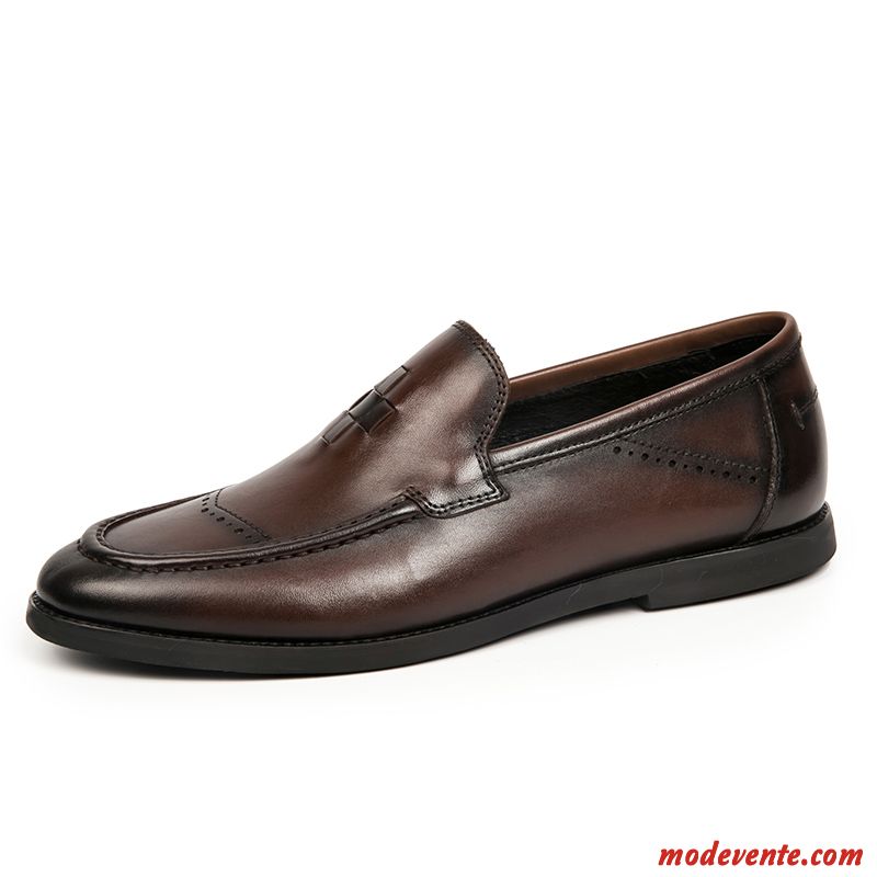 Chaussures De Ville Homme Mocassin Cuir Véritable Chaussures En Cuir Tous Les Assortis Tendance Décontractée Brun