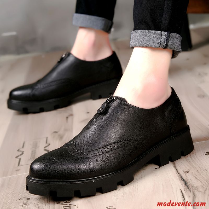 Chaussures De Ville Homme Pointe Pointue Augmenté Semelle Épaisse Décontractée Chaussures En Cuir Mode Noir