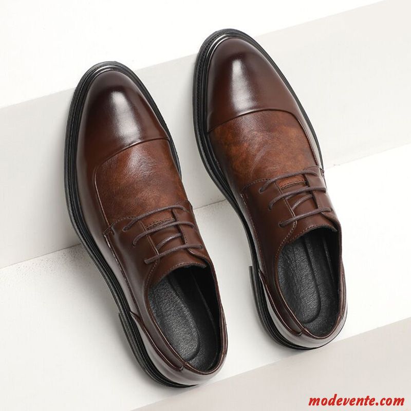 Chaussures De Ville Homme Pointe Pointue Mariage Chaussures En Cuir Laçage Augmenté Chaussures De Mariage Marron