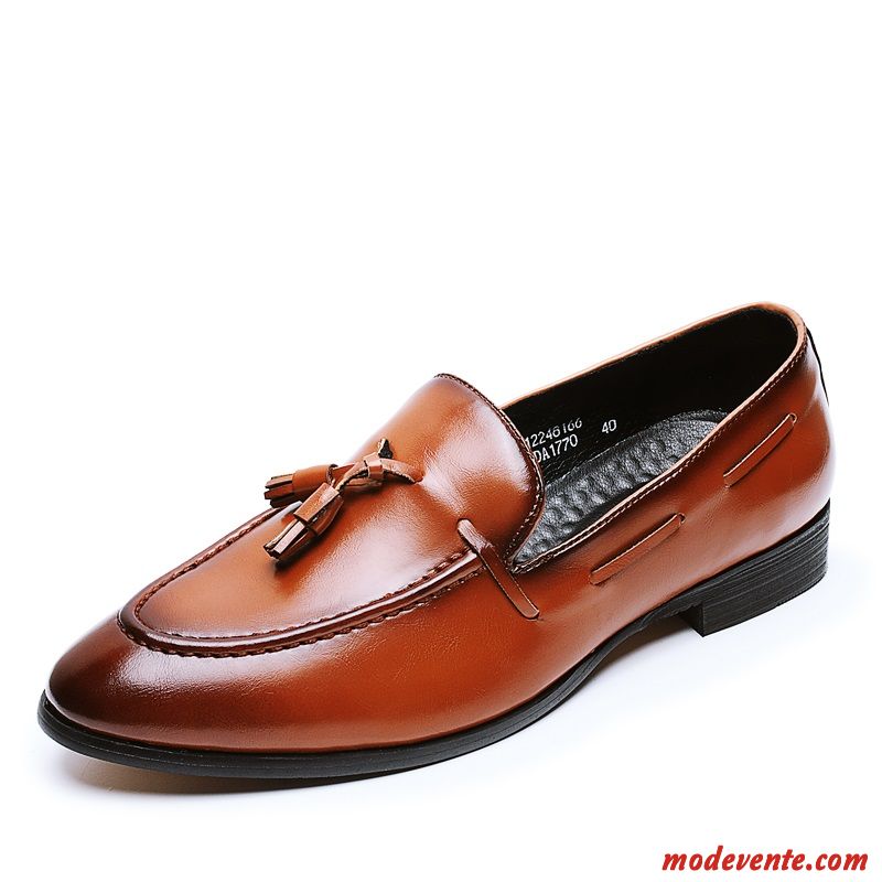 Chaussures De Ville Homme Slip-on Décontractée Printemps De Boîtier Pointe Pointue Chaussures En Cuir Brun Clair