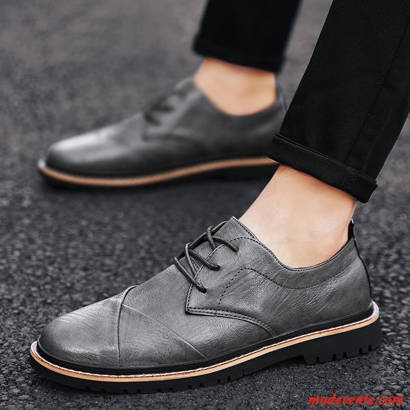 Chaussures De Ville Homme Tous Les Assortis Printemps Respirant Tendance Entreprise Chaussures En Cuir Gris