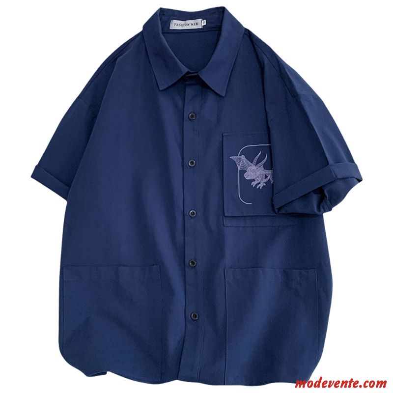 Chemise Homme Baggy Beau Cargo Tendance Courte Une Veste Bleu