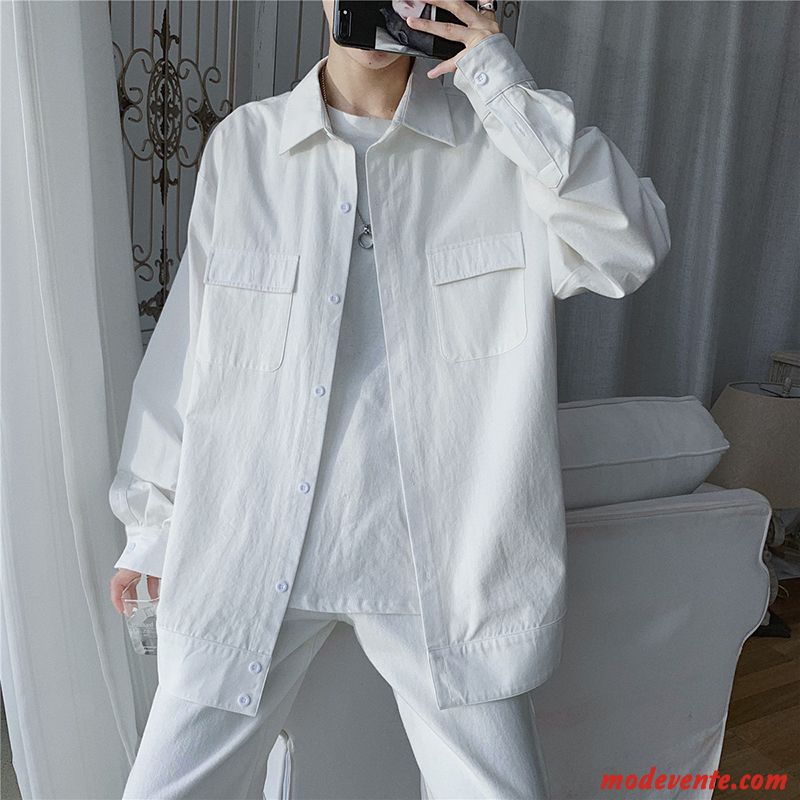 Chemise Homme Beau Tendance Pu Longues Une Veste Blanc