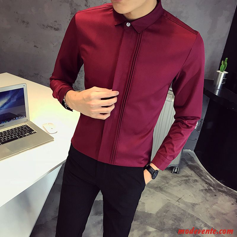 Chemise Homme De Travail Mariage Robe L'automne Tendance Rouge