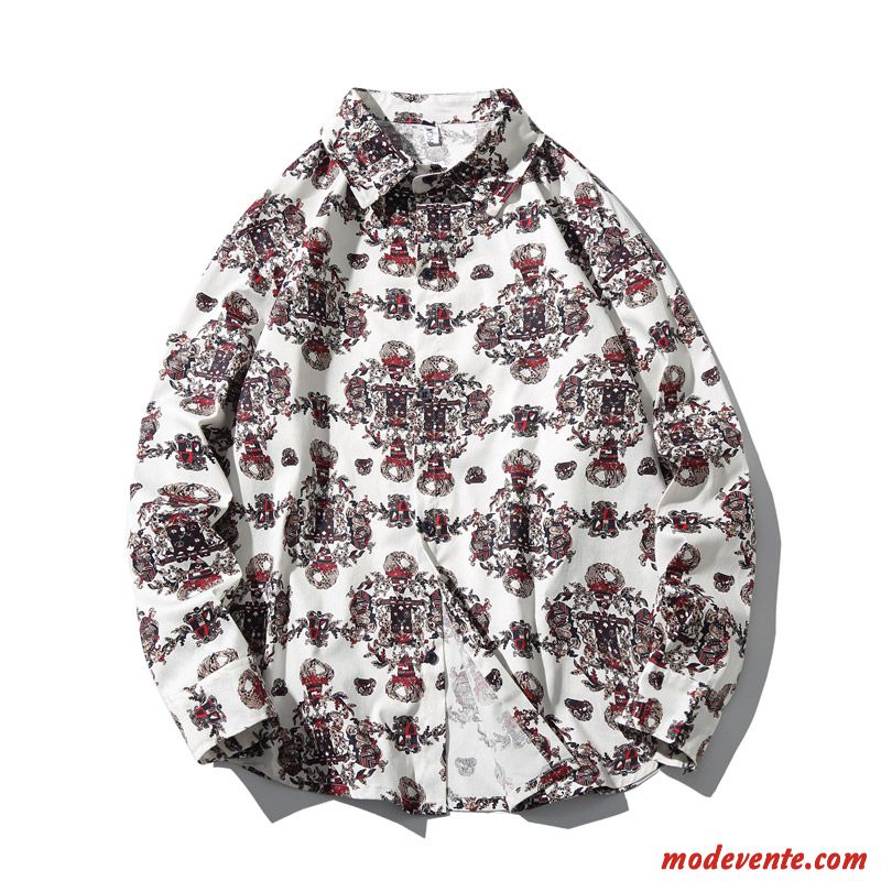 Chemise Homme Décontractée Beau Pur Fleur Une Veste Longues Blanc