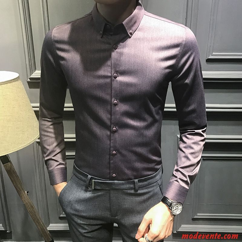 Chemise Homme Décontractée Tendance Longues Beau L'automne Slim Pure Noir Violet Foncé