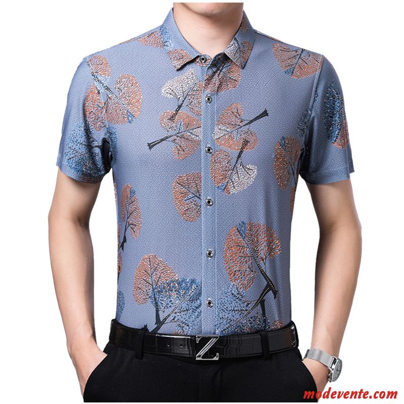 Chemise Homme Feuilles Décontractée Mode Personnalité Fleur Modèle Impression Bleu