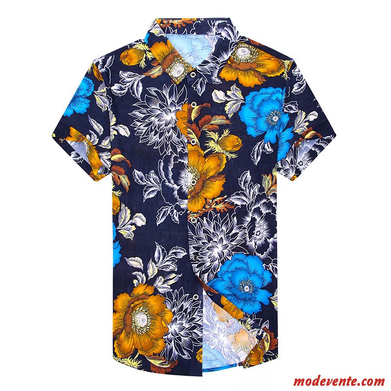 Chemise Homme Fleur Tendance Été Fleurs Courte Plage Impression Coloré