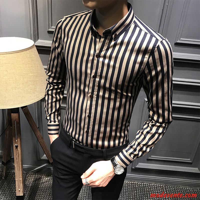 Chemise Homme Longues Rayé Gros Décontractée L'automne Slim