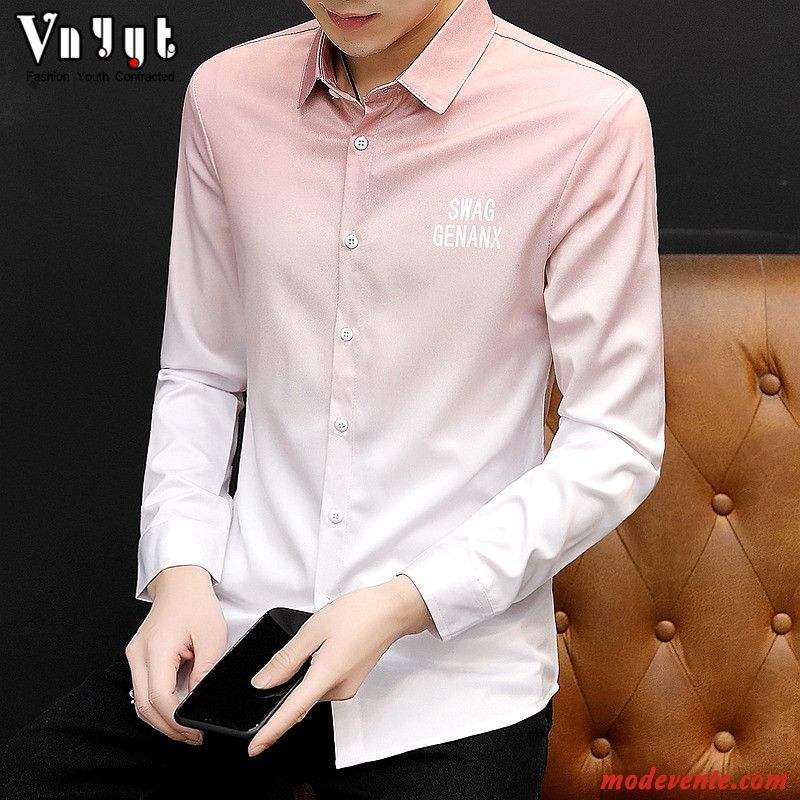 Chemise Homme Longues Une Veste Tendance Marque De Tendance Printemps Décontractée Dégradé Rose