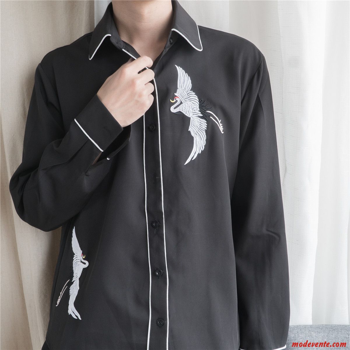 Chemise Homme Manteau Légère Tendance Été Cool Grue Noir