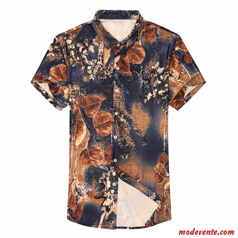 Chemise Homme Mode Été Personnalité Courte Modèle Fleur Impression Or