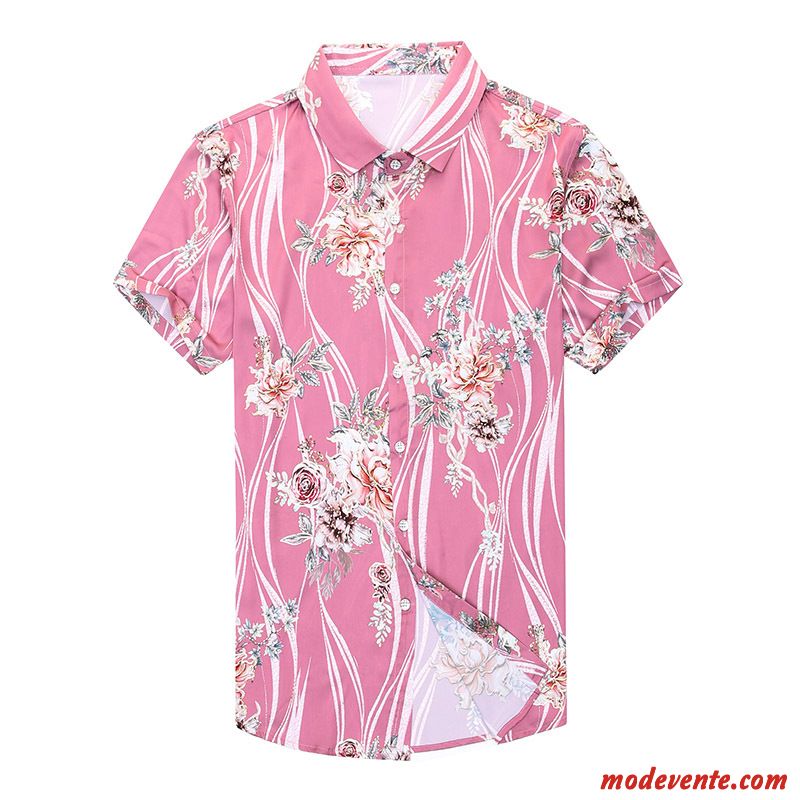 Chemise Homme Modèle Fleur Personnalité Fleurs Été Mode Impression Rose Or