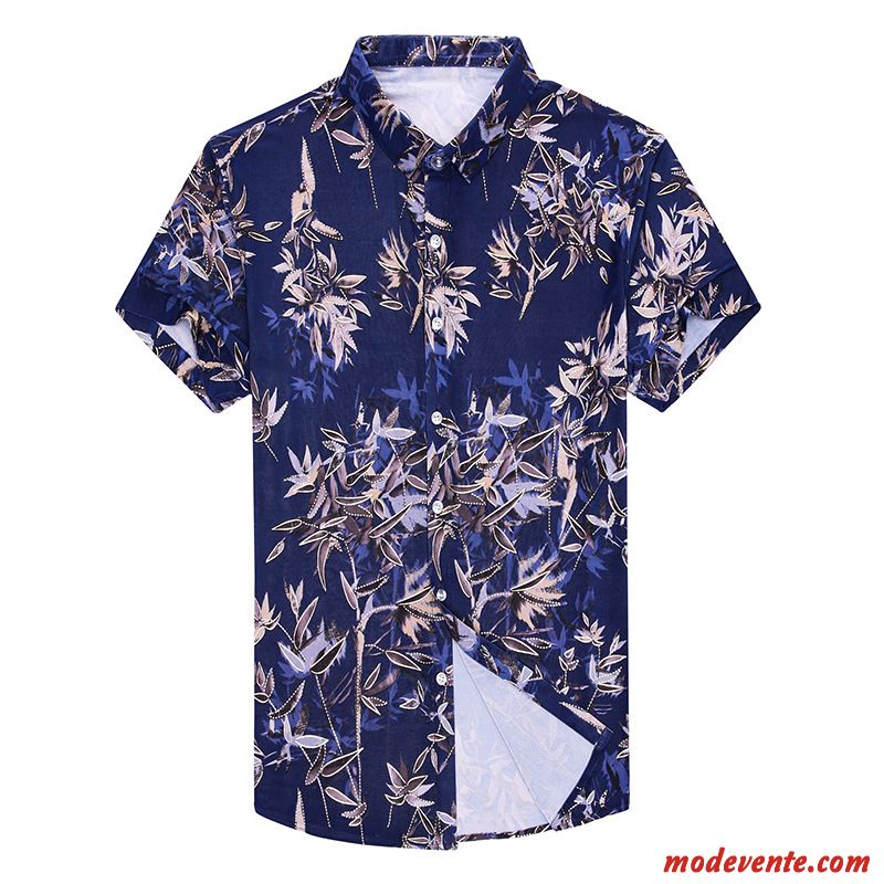 Chemise Homme Modèle Été Chemisette Mode Tendance De Travail Bleu Marin Impression Or