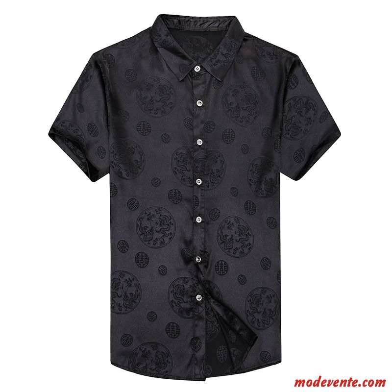 Chemise Homme Style Chinois Dominateur Mode Grande Taille Dragon Été Noir