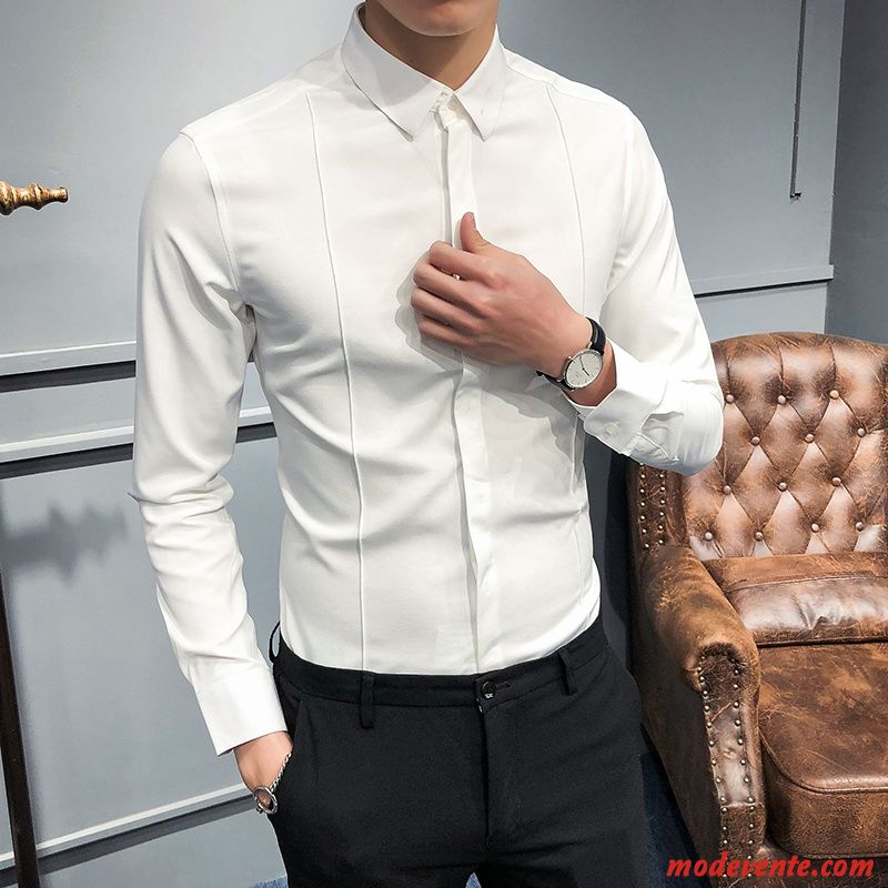 Chemise Homme Tendance Slim L'automne Marque De Tendance Décontractée Mince Blanc