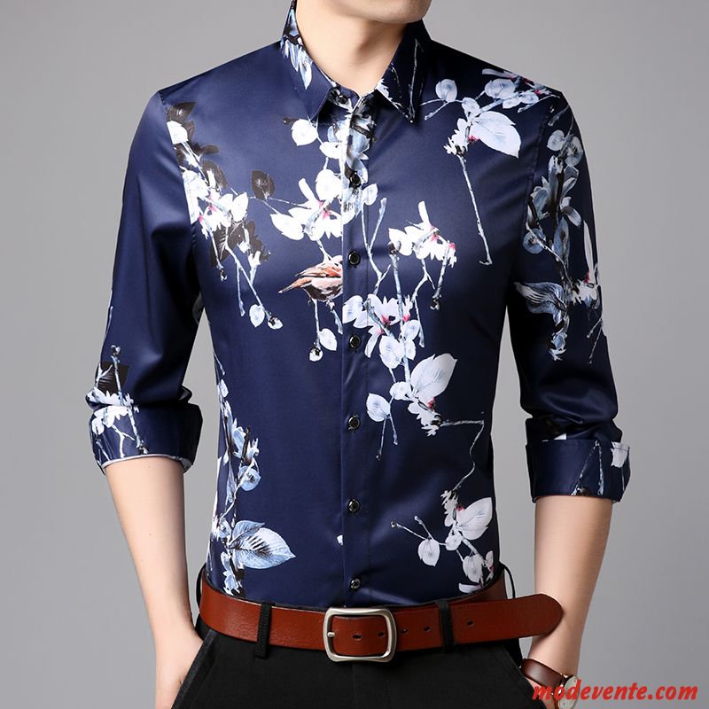 Chemise Homme Âge Moyen Grande Taille Gros Fleur Légère Floral Impression