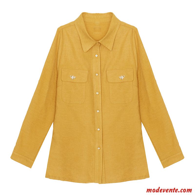 Chemisier Femme Baggy Longues Une Veste Chemise L'automne Tendance Blanc Jaune