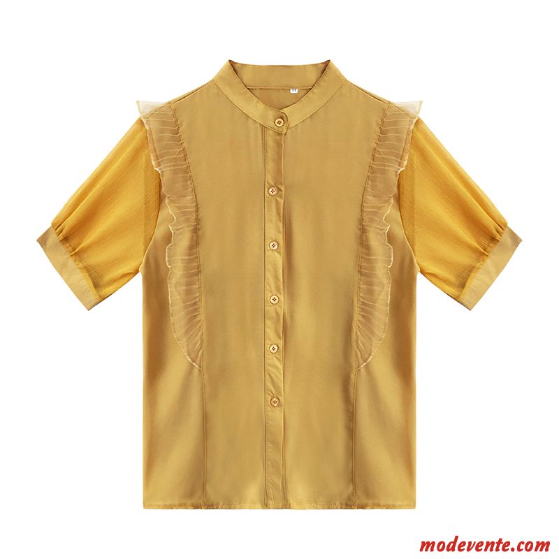 Chemisier Femme Courte Mousseline De Soie Chemise Été Une Veste Désign Jaune