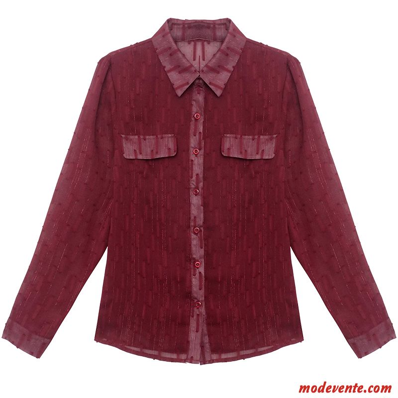 Chemisier Femme L'automne Une Veste Tempérament Mince Chemise Mousseline De Soie Pure Rouge